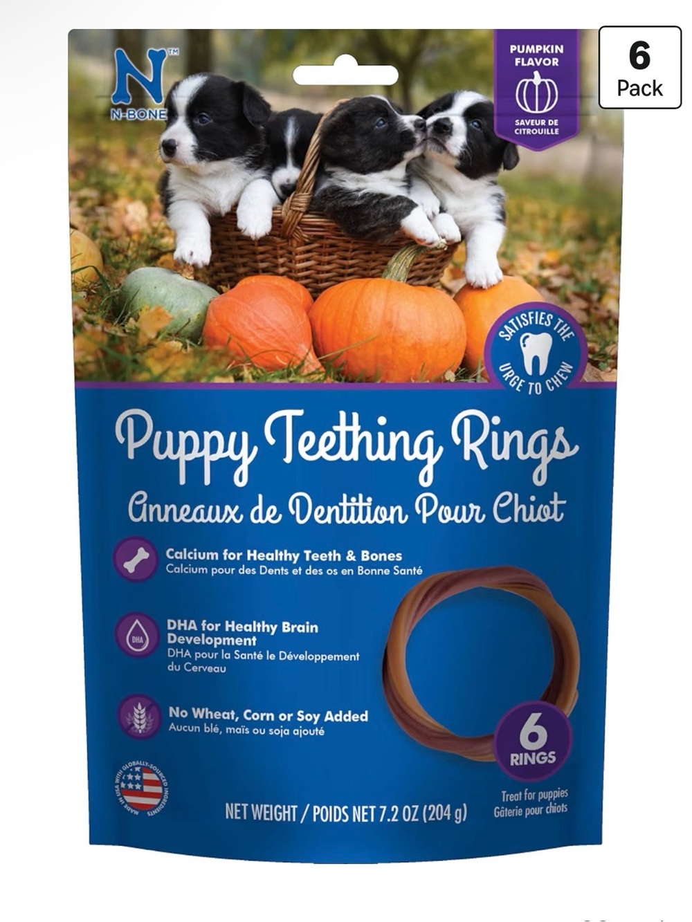 N-Bone Puppy Teething Rings, Pumpkin Flavor, Natural Puppy Teething Chews & Chew